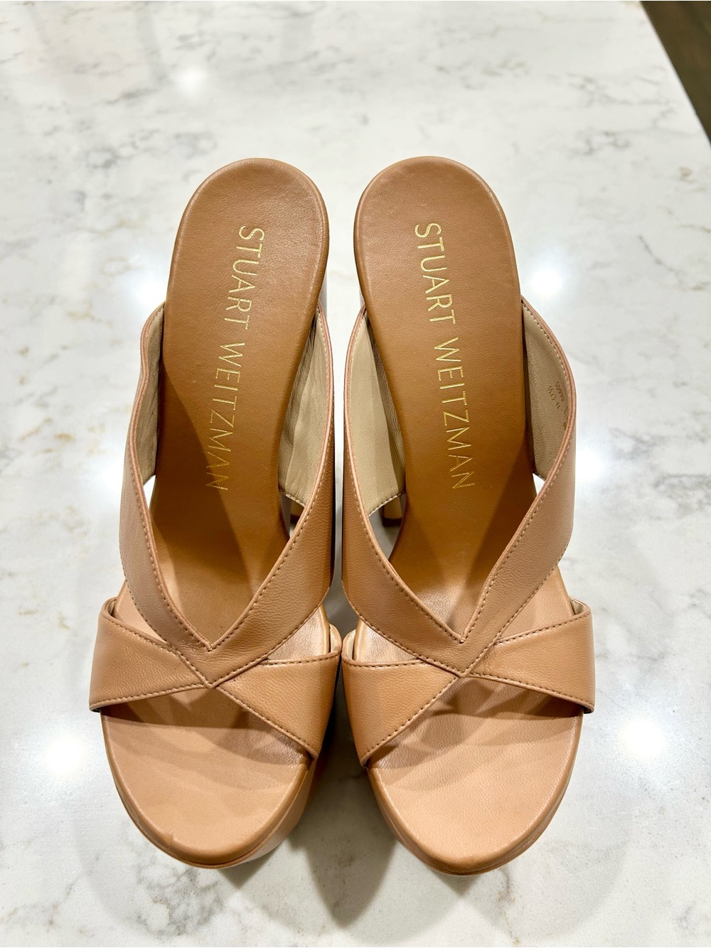 Stuart Weitzman Tan Miami Sohi Leather Platform Sandals